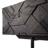 Varnished Teak Graphic Black Tv Unit Two Drawer